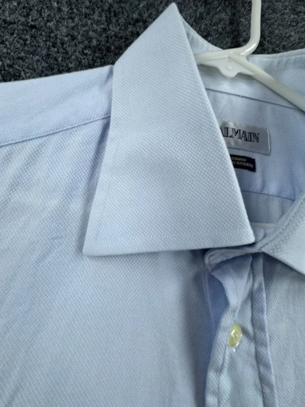 Balmain Tessuto Doppio Ritorto 17.5 Cotton Blue Men Point Shirt Button Up Woven